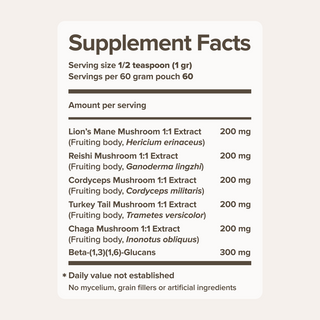 Tonic Blend by Bloomable - Lion's Mane, Turkey Tail, Reishi, Chaga and Cordyceps Extract Mushroom Powder Blend (60 gr)