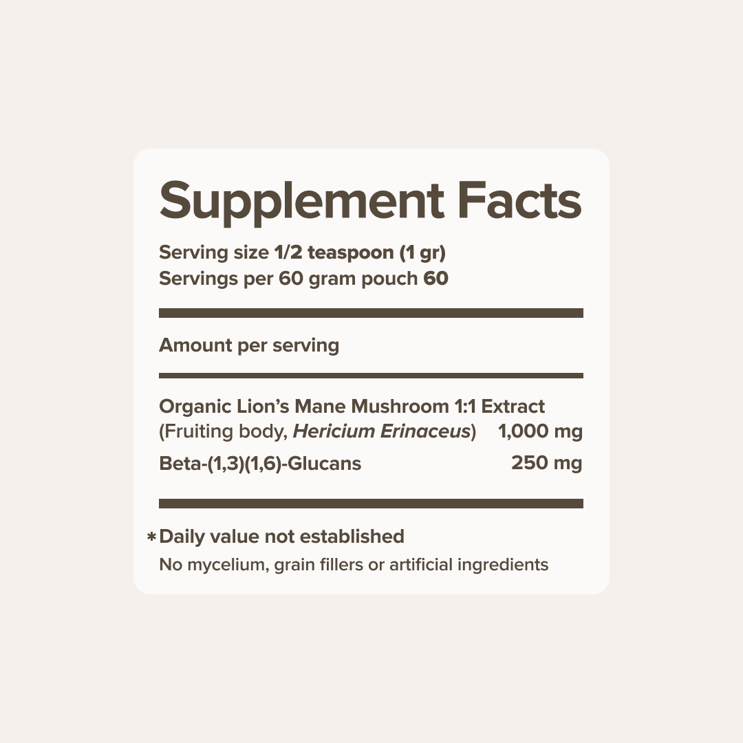 Lion's Mane Mushroom Extract Powder (60 gr) - Bloomable Natural Products