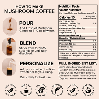 Mushroom Coffee with Lion's Mane, Reishi, Chaga, and L - Theanine (30 servings) - Bloomable Natural Products