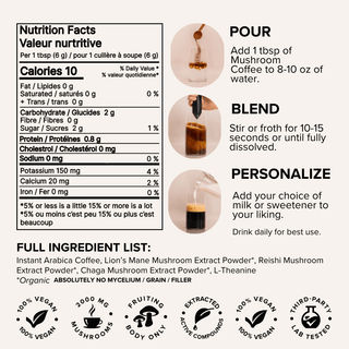 Mushroom Coffee with Lion’s Mane, Reishi, Chaga & L - Theanine (30 servings) - Bloomable